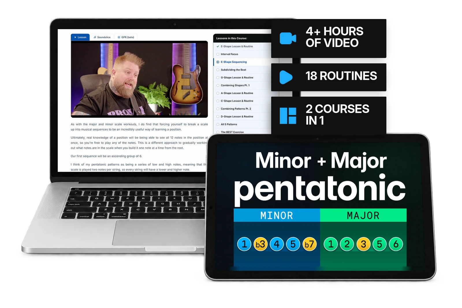 The Ultimate Pentatonic Workout shown on a laptop and a tablet