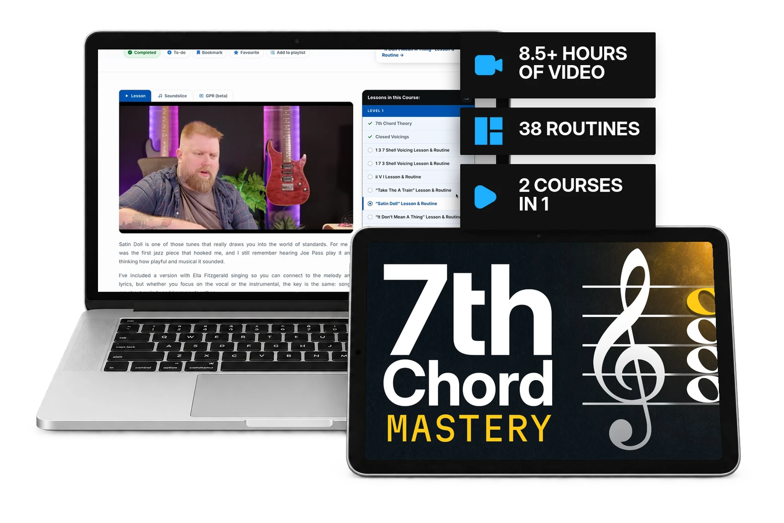 7th Chord Mastery shown on a laptop and a tablet